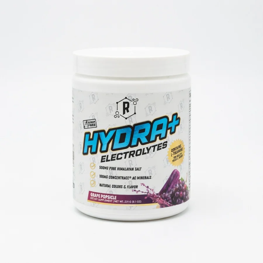 Hydra+ Electrolytes, grape popsicle flavor with a splash of grape juice